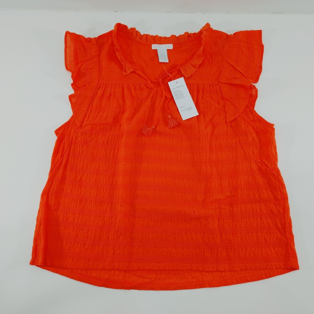 Design History Womens Top XL Orange Cotton Ruffle Tassel Sleeveless Blouse NWT
